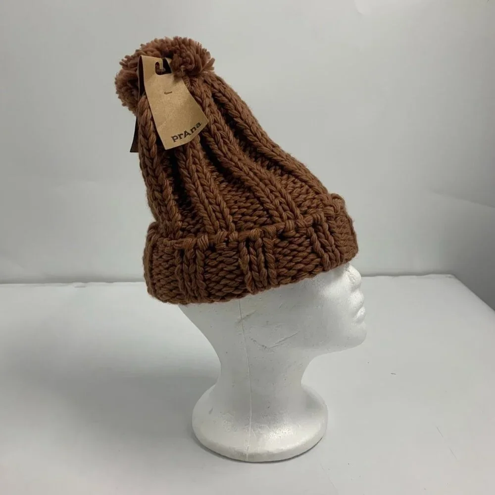 Prana Women's Snow Crystal Pom Pom Chunky‎ Knit Fold Over Beanie OSFM NWT